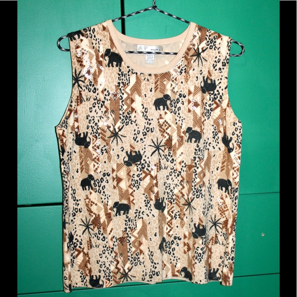 VINTAGE WD.NY JUNGLE PRINT SLEEVELESS BLOUSE